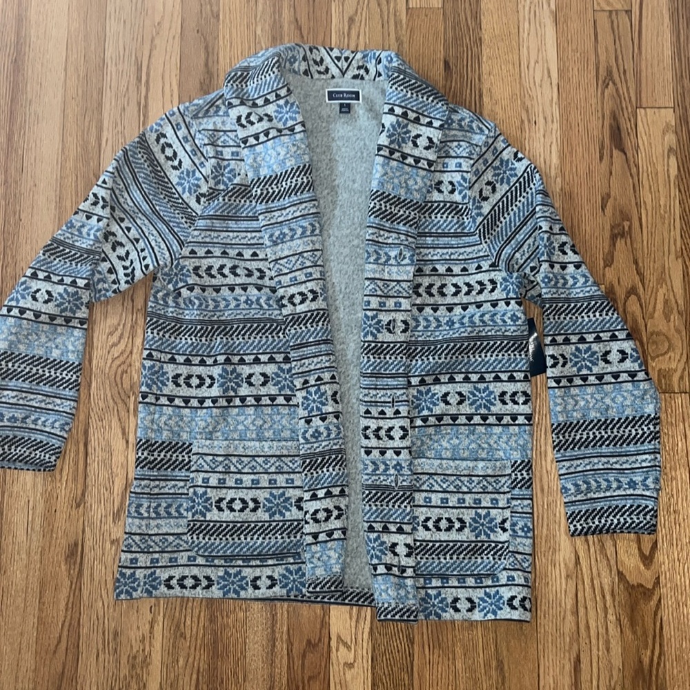 CLUB ROOM Classic-Fit Fair Isle Cardigan Fleece Sweater Mens Large nwt